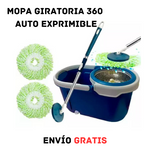 Mopa Giratoria Auto Exprimible🧹 + Balde 🪣 + Mopa de Repuesto 🎁