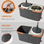 Mopa Giratoria AutoExprimible 360° 🔄 Doble Cubo 🪣 + 1 Repuesto de Regalo🎁 + ENVÍO GRATIS✅