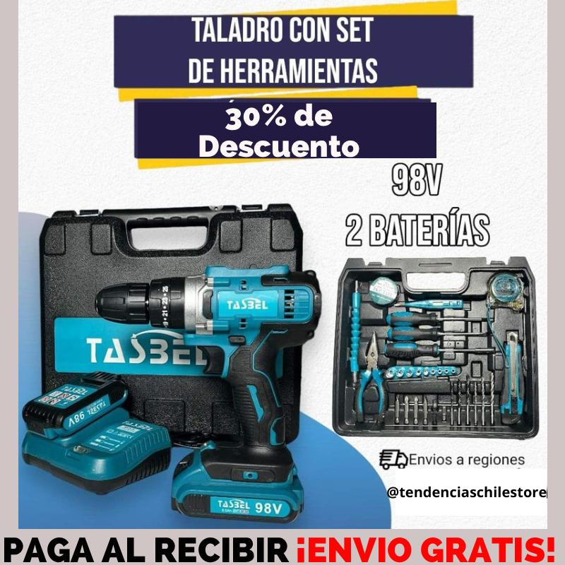 Taladro Inalambrico 98 + 2 Baterias🔋🔋 + Set De Herramientas 🪛🔨 🎁