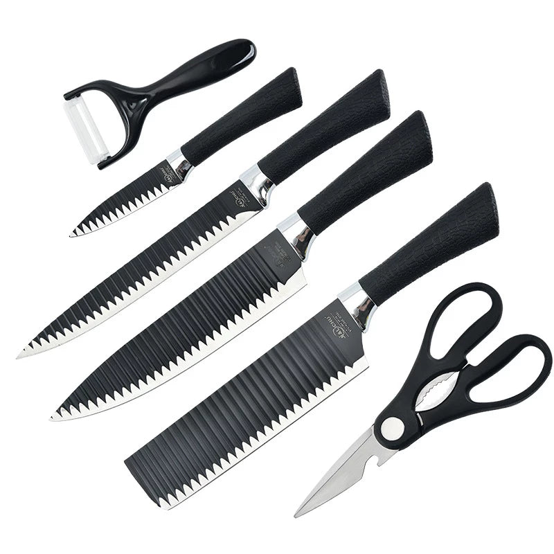 Juego de 6 cuchillos de cocina de chef de color profesional A0CC0,  cuchillas de acero inoxidable de alto carbono ultra afiladas y  revestimiento