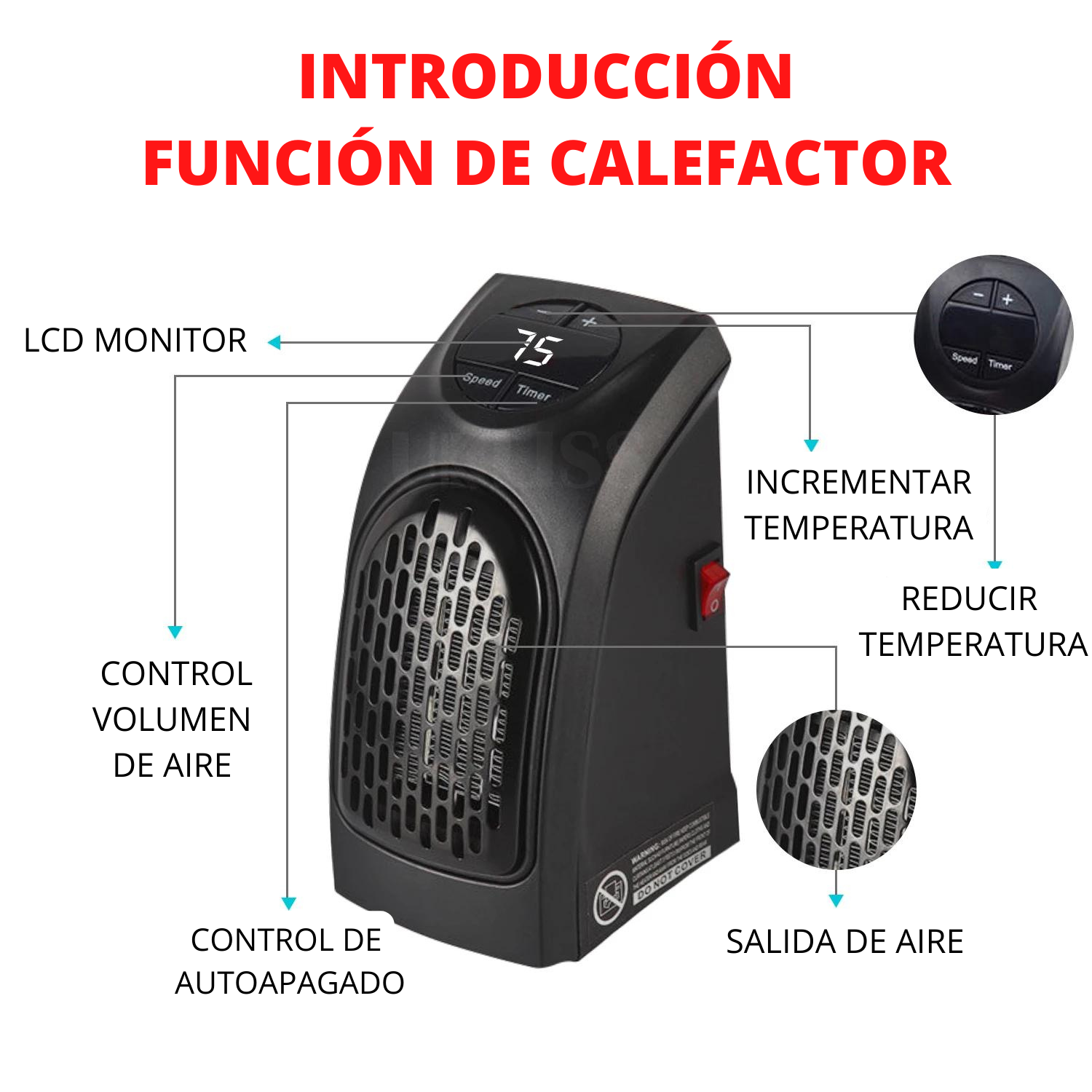 Mini Calefactor Electrico Bajo Consumo Portatil + Control